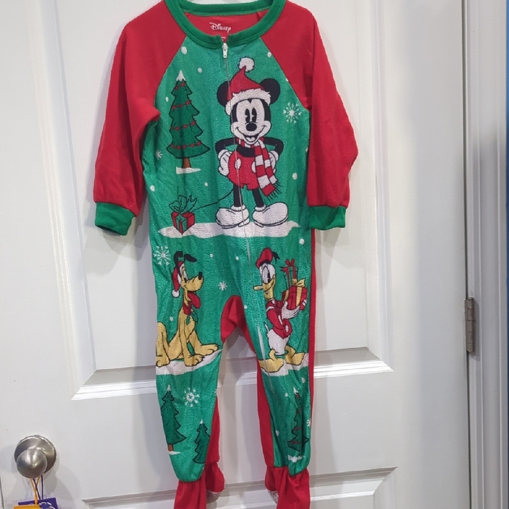 Disney Mickey Mouse Holiday Footie - Red and Green